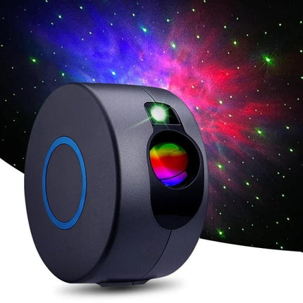 Projector Lamp That Adds Starry Skies to Your Home projecting colorful LED starry sky on wall for bedroom and home theater ambiance