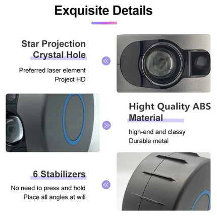 Projector Lamp That Adds Starry Skies to Your Home - close-up of lens, ABS housing, crystal hole, and stabilizers