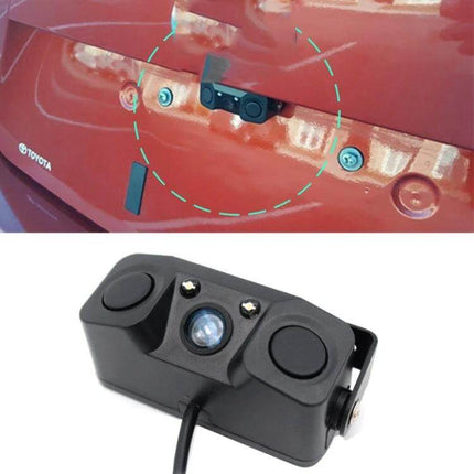 Backup Camera for Vehicles with Smart Reversing Assistance installed on rear bumper showing camera lens and parking sensors