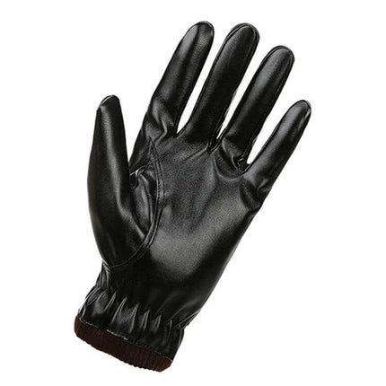 Men Windproof PU Riding Gloves for Cold Winter Weather - Black PU windproof gloves with thick velvet lining and water-repellent finish