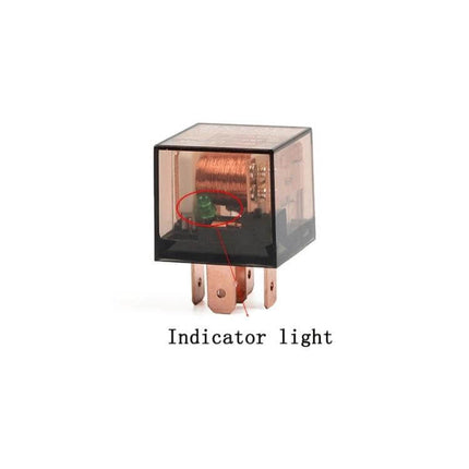Automotive Relay With Indicator Light For General Use - compact high-current relay with visible green indicator and copper-plated contacts