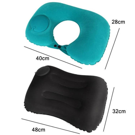 Travel Inflatable Press U-Shaped Neck Guard Pillow, Peacock Green compact inflatable U-shaped travel neck pillow with push inflator and milk silk cover