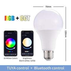 2 bombillas LED inteligentes Tuya TY-10W RGB+CCT con control por Bluetooth para teléfono móvil