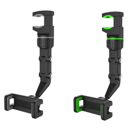 Multifunction Vehicle-Mounted Video Bracket Green Phone Mount showing adjustable black and green phone holder for rearview mirror or dashboard