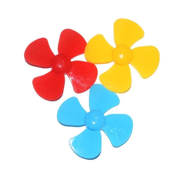 Four-Blade Plastic Propellers for Toy Models and Experiments, 100 Pack - colorful red yellow blue plastic propellers for motors and classroom demos