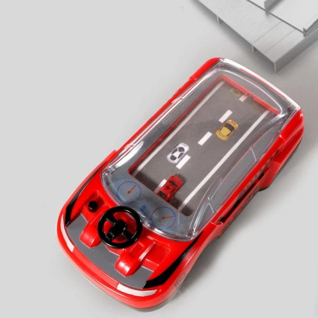 Interactive Two-Player Children's Car Adventure Game with Red Design — red two-player steering-wheel dodging toy car for kids