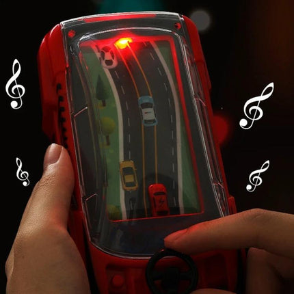 Interactive Two-Player Children's Car Adventure Game with Red Design, handheld steering-wheel dodging toy for kids