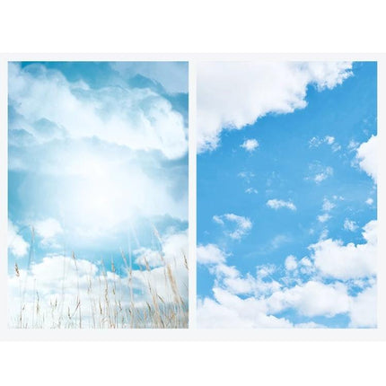 Double-Sided 3D Photography Background Paper for Scenes showing two sky and cloud scene designs for realistic product photography
