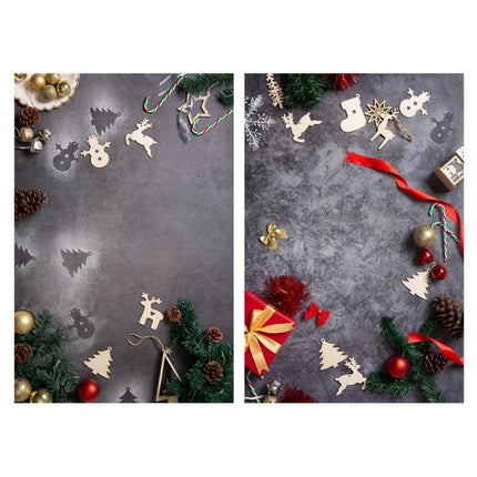 Double-Sided 3D Photography Background Paper for Scenes showing holiday props, pinecones, ornaments and gift on textured grey backdrop