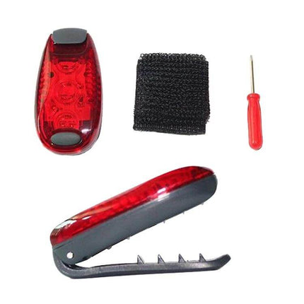 Bicycle Tail Light 5 LED Red For Night Cycling And Running compact clip-on tail light with strap and screwdriver, 5 LEDs visible for evening rides