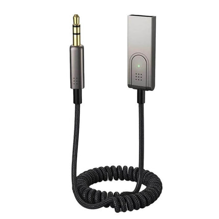 AUX Car Bluetooth Receiver For Hands Free Calls And Music - USB powered Bluetooth 5.1 adapter with 3.5mm jack and coiled cable for older cars