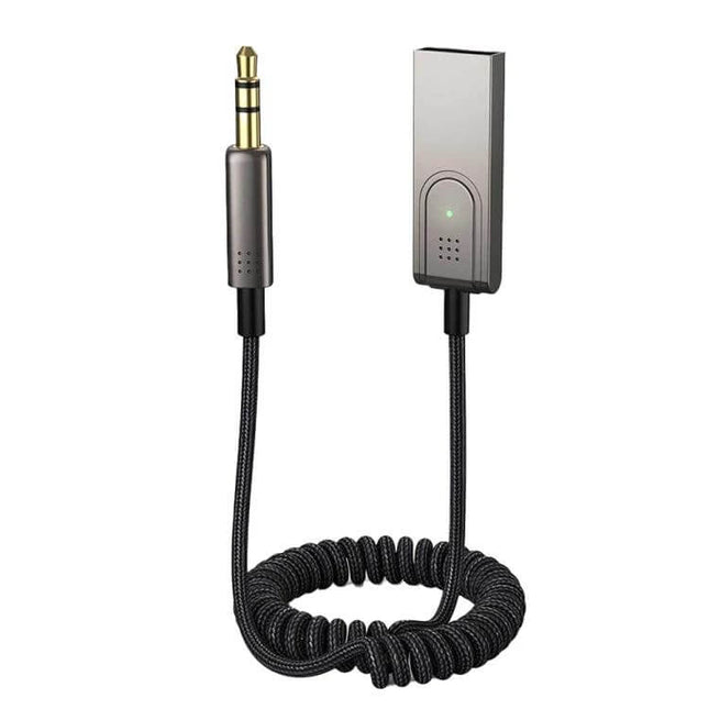 AUX Car Bluetooth Receiver For Hands Free Calls And Music - USB powered Bluetooth 5.1 adapter with 3.5mm jack and coiled cable for older cars