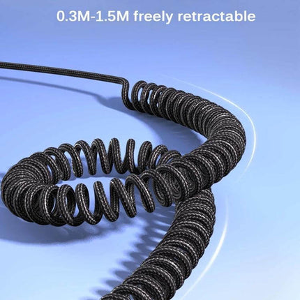 AUX Car Bluetooth Receiver For Hands Free Calls And Music showing retractable 0.3M-1.5M coiled 3.5mm aux cable