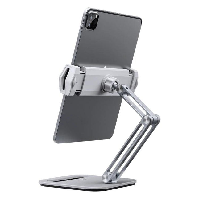 Boneruy Adjustable Tablet Stand for Phones and Desktops holding a tablet at adjustable angle on a desk, double-rod arm for stable video calls and hands-free use