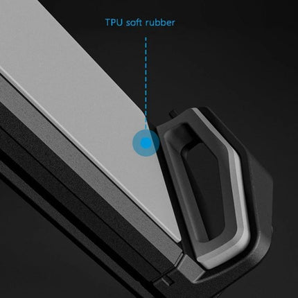Boneruy Adjustable Tablet Stand for Phones and Desktops showing TPU soft rubber corner grip and double rod support