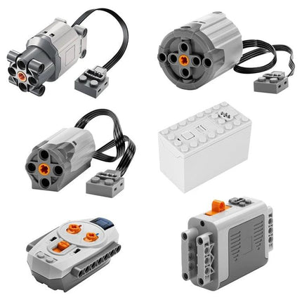 MOC Technology Power Group for Building Block Mechanisms motors and power units kit showing various drives and battery box