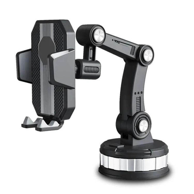 X-0566 Big Suction Cup Car Phone Holder For Center Console mounted on car center console and windshield with adjustable arm for navigation and hands-free use