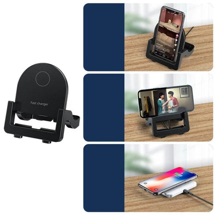 KH18 15W Vertical Wireless Fast Charger With Phone Holder Black White - black stand showing vertical and horizontal phone charging and wireless pad