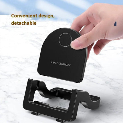 KH18 15W Vertical Wireless Fast Charger With Phone Holder Black White - detachable stand, fast charger pad shown in black being placed into holder