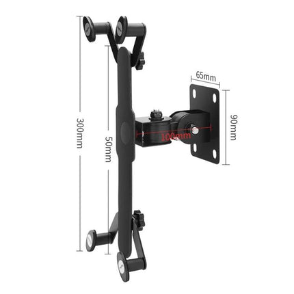 Secure Wall Mount Bracket for 7 to 13 Inch Tablets with Anti-Theft Design, adjustable black metal bracket with measurements shown