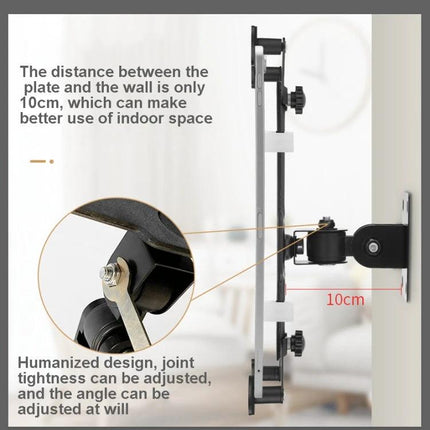 Secure Wall Mount Bracket for 7 to 13 Inch Tablets with Anti-Theft Design showing slim 10cm wall clearance and adjustable joint for living room or office mounting