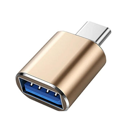 USB Adapter for Everyday Device Connections at Home – compact gold Type-C to USB-A OTG adapter for phones, tablets, and laptops