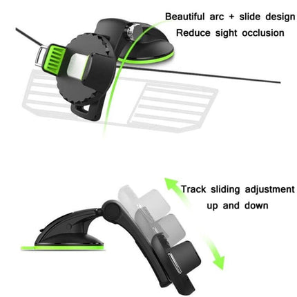 Car Diamond Suction Cup Phone Holder Green For In Car Use - green ABS suction cup mount with silica gel base, adjustable arc and track sliding, one-handed use