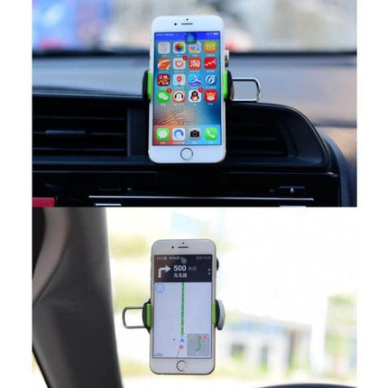 Car Diamond Suction Cup Phone Holder Green For In Car Use mounted on dashboard and vent holding smartphone for hands-free navigation