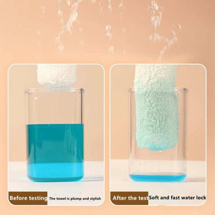 Hot And Cold Compress Facial Mask Towel With Three Holes And Straps showing water absorption test on soft breathable fabric