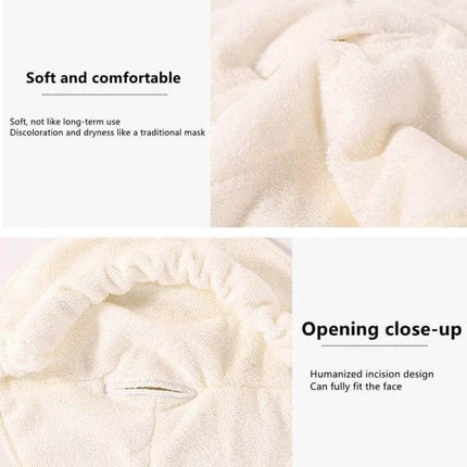 Hot And Cold Compress Facial Mask Towel With Three Holes And Straps soft breathable fabric close-up showing three holes and straps