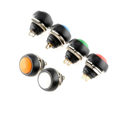 Small Waterproof Self-Reset Button Switches in Assorted Colors, 10 Pack - 12mm Mounting Hole Assorted Color Push Buttons