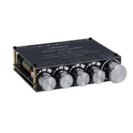 XINYI 2.1 Channel Bluetooth Audio Power Module for Systems compact black amp board with five silver control knobs and Bluetooth 5.0 connectivity
