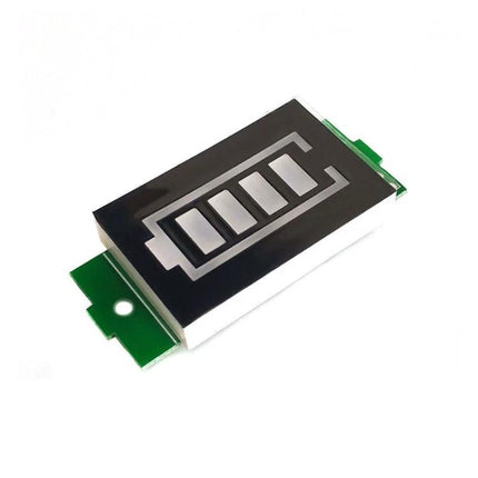 Lithium Battery Fuel Gauge Display in Green and Blue showing four-level LED battery indicator for e-bikes and solar setups