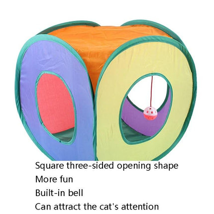 This foldable cat tunnel enhances daily home play for pets - colorful three-sided collapsible play tunnel with hanging bell