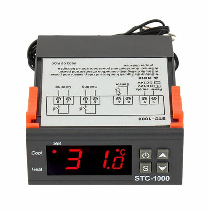 Aquarium Temperature Controller with Heating and Cooling Switch digital STC-1000 display set to 31°C