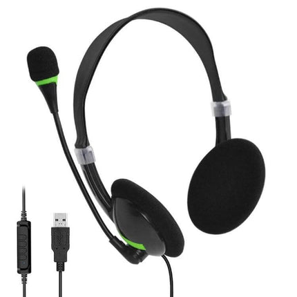 USB Headset With Microphone For Computer Calls And Home Use lightweight wired headset with boom mic and inline controls