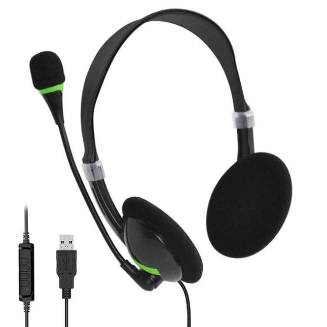 USB Headset With Microphone For Computer Calls And Home Use lightweight wired headset with boom mic and inline controls