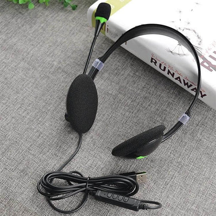 USB Headset With Microphone For Computer Calls And Home Use wired USB headphones with inline controls and foam ear pads