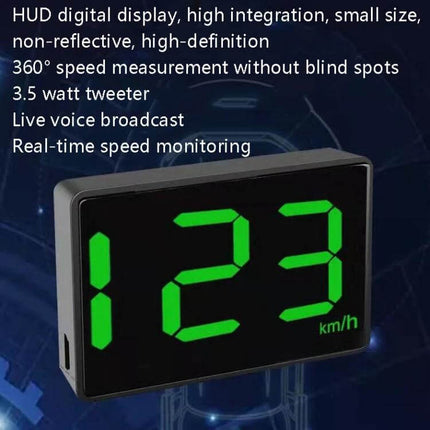 Compact HUD Speedometer for Universal Vehicle Use projecting real-time speed on windshield, compact USB-powered HUD display