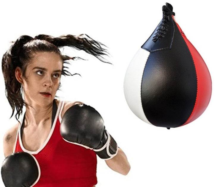 Suspended Pear-Shaped Boxing Speed Ball, Black Red White, Red