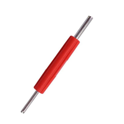 A Wrench for Everyday Car Tire and AC Upkeep Tasks - red-handled valve core and AC adjustment tool