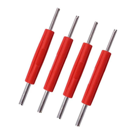A Wrench for Everyday Car Tire and AC Upkeep Tasks - set of four red-handled valve core and AC maintenance wrenches for quick car repairs