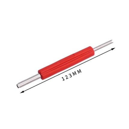 A Wrench for Everyday Car Tire and AC Upkeep Tasks shown with red handle and 123mm length for valve core and AC adjustments