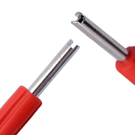 A Wrench for Everyday Car Tire and AC Upkeep Tasks - close-up of red-handled valve core removal tool for tire and AC maintenance