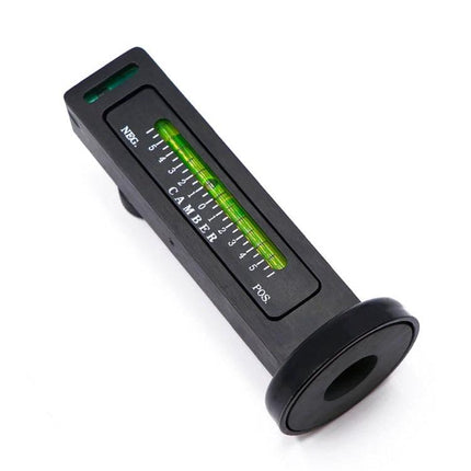 Essential Magnetic Tool for Vehicle Wheel Alignment - black camber gauge with double bubble vial for home garage alignment checks