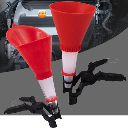 Oil Funnel for Routine Car Maintenance at Home - transparent plastic funnel with spout and clamp for clean oil changes