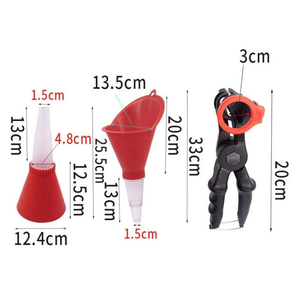 Oil Funnel for Routine Car Maintenance at Home - transparent compact funnel set with measurements and clamp for mess-free oil changes