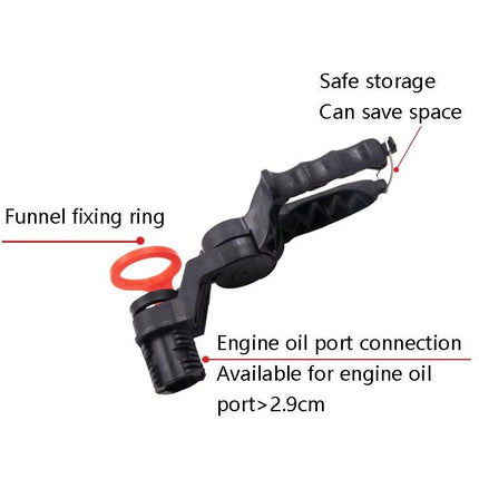 Oil Funnel for Routine Car Maintenance at Home - transparent compact funnel with fixing ring and engine oil port connection for tidy at-home oil changes
