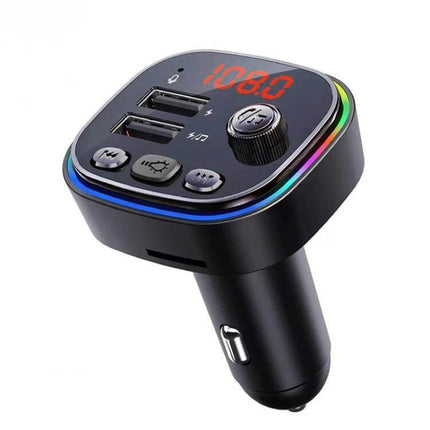 USB Car Bluetooth MP3 Player With Colorful Lights For In Car Use - car charger FM transmitter with dual USB ports, TF slot, LED display and RGB accent lights