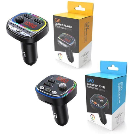 USB Car Bluetooth MP3 Player With Colorful Lights For In Car Use - Bluetooth 5.0 FM transmitter with TF/USB ports and RGB ambient lighting